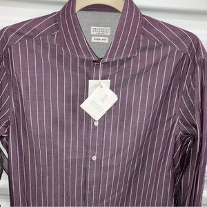 BRUNELLO CUCINELLI [NWT] Men's BASIC FIT Pinstriped Cotton Shirt in SIZE SMALL